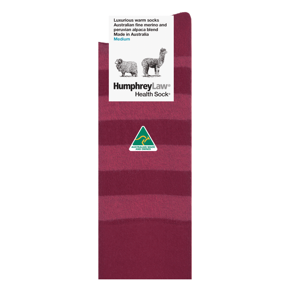 Humphrey Law - Baby Alpaca/Fine Merino Striped Health Socks - Berry