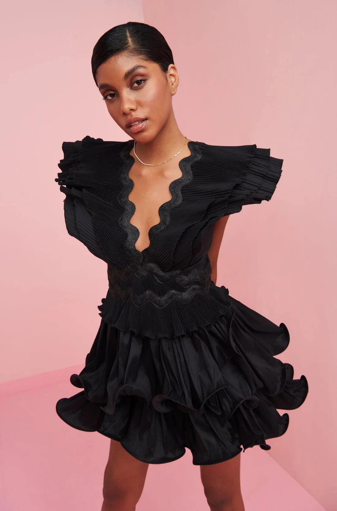 HIRE DRESS - CELIA B - PRISMA BLACK MINI DRESS