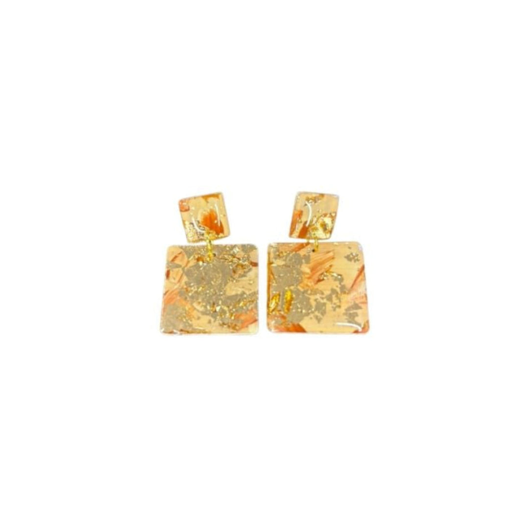 Rhianna's Earrings - Resin Square Dangle - Natural/Gold