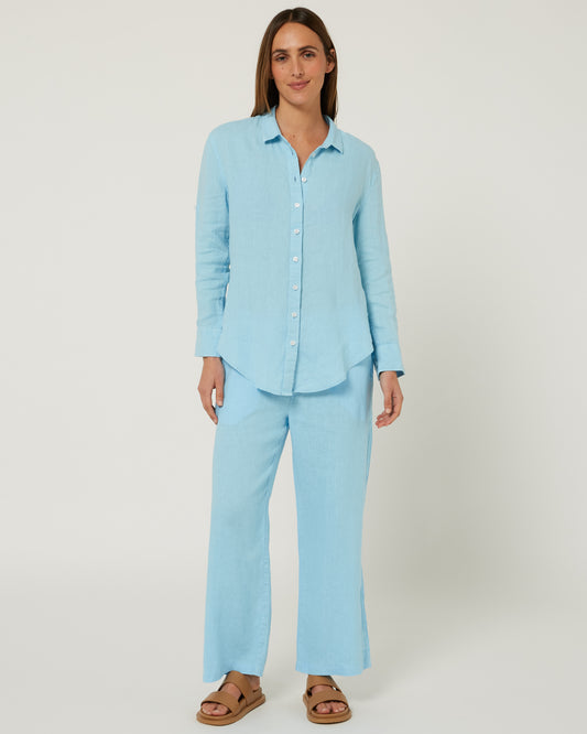 Pilbara- Womens Florence Classic Linen Long Sleeve Shirt - Airy Blue