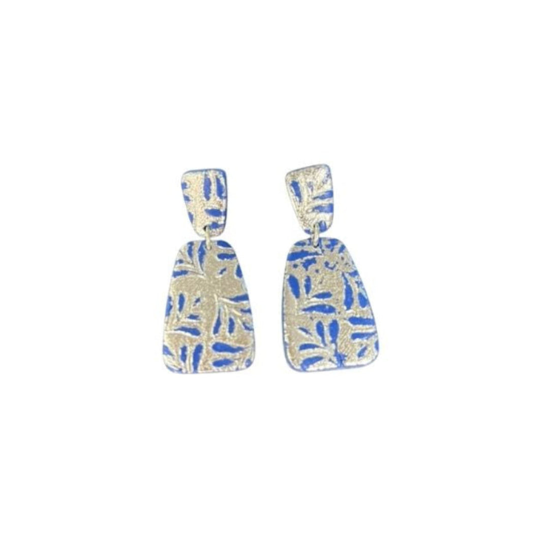 Rhianna's Earrings - Clay Foiled Dangle - Blue/Silver