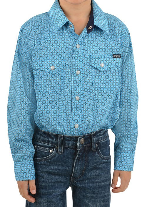 Pure Western - Boys Roy Long Sleeve Shirt - Blue/White