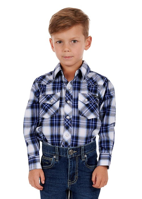 Pure Western - Boys Mitchell Long Sleeve Shirt - Blue/White