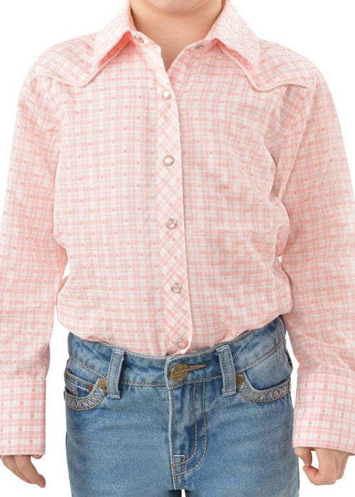 Pure Western - Girls Olivia Check Westen Long Sleeve Shirt - Pink