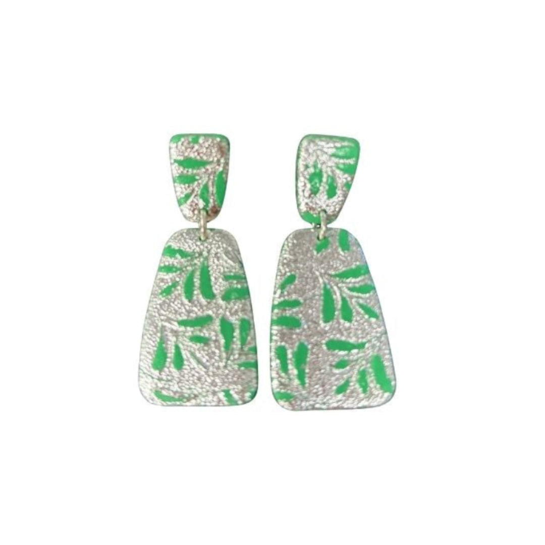 Rhianna's Earrings - Clay Foil Dangle - Green