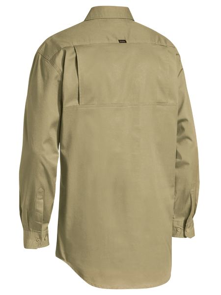 Bisley - Mens Long Sleeve Cotton Drill Closed Front Work Shirt - LEIGHTWEIGHT Khaki