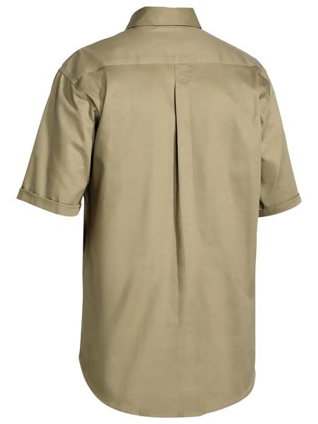 Bisley - Mens Cotton Drill Closed Front Work Shirt - Short Sleeve - Khaki