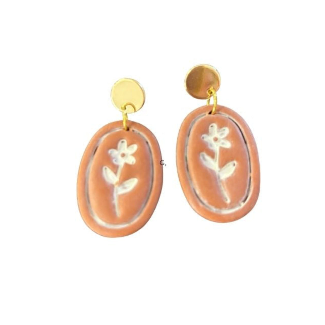 Rhianna's Earrings - Clay Flower Dangle - Terracotta