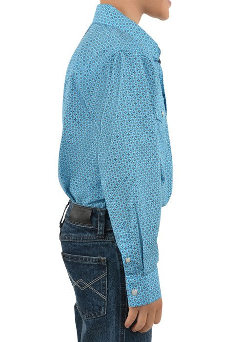 Pure Western - Boys Roy Long Sleeve Shirt - Blue/White