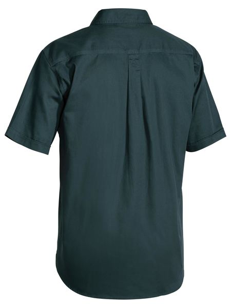 Bisley - Mens Cotton Drill Closed Front Work Shirt - Short Sleeve - Bottle