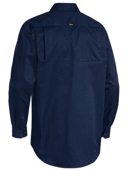 Bisley - Mens Long Sleeve Cotton Drill Closed Front Work Shirt - LEIGHTWEIGHT Navy