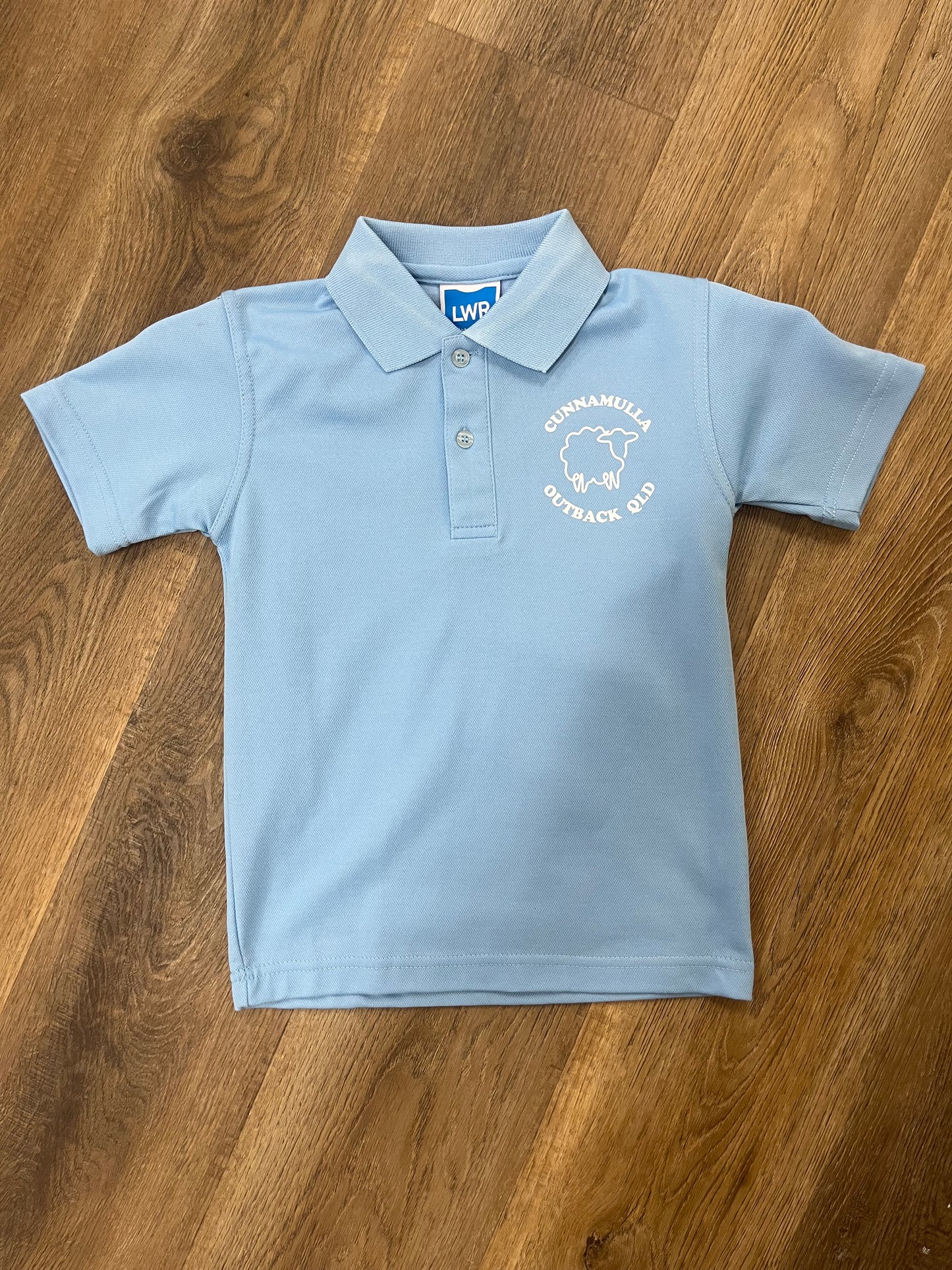 LW REID - Coats CB Plain S/S Polo - Sky with Cunnamulla Transfer
