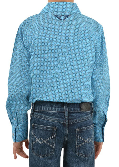 Pure Western - Boys Roy Long Sleeve Shirt - Blue/White