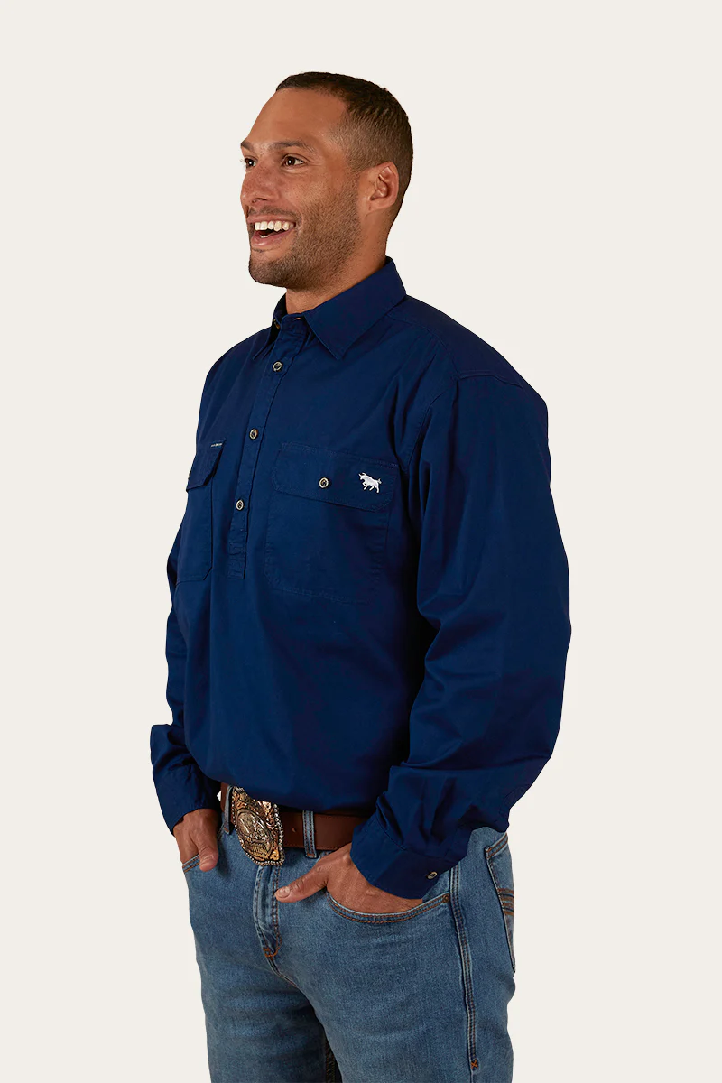 Ringers Wester - Mens Closed Front Work Shirt - King River - Navy Blue