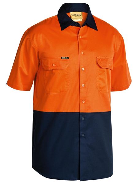 Bisley - Mens Long Sleeve Hi Vis Drill Shirt - Orange Navy