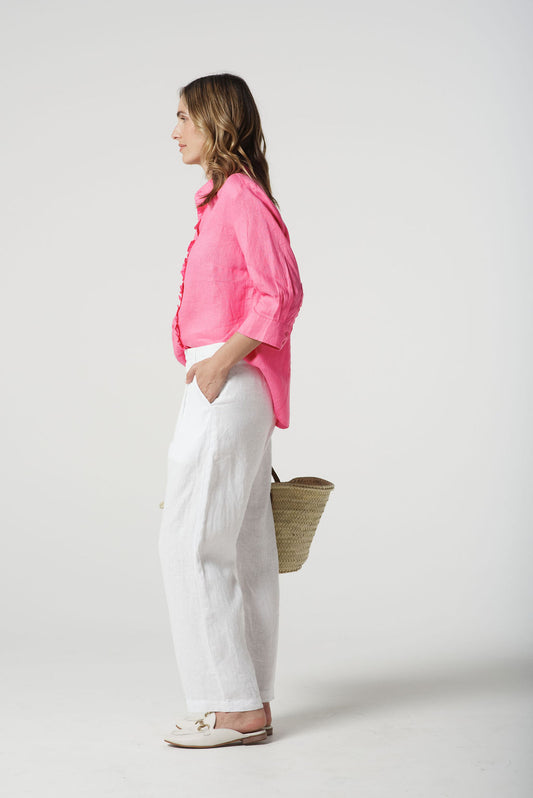 Goondiwindi Cotton - 3/4 Sleeve Frill Shirt - Pink Cosmos