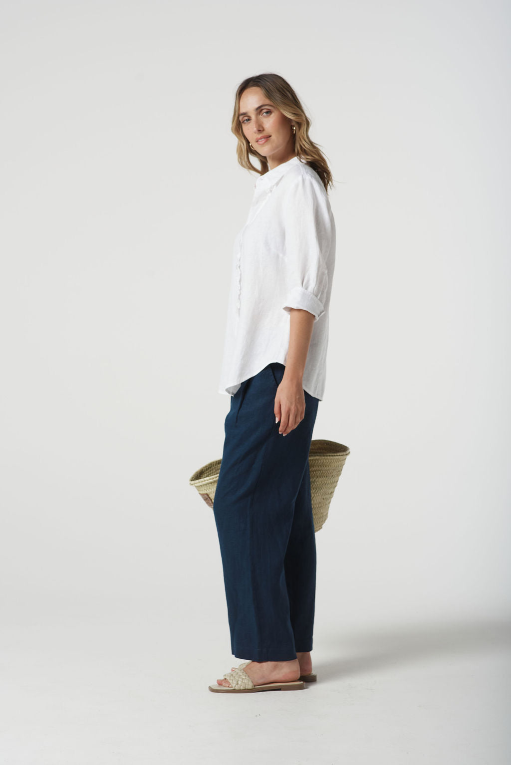 Goondiwindi Cotton - 3/4 Frill Shirt - 100% Linen - Optical White