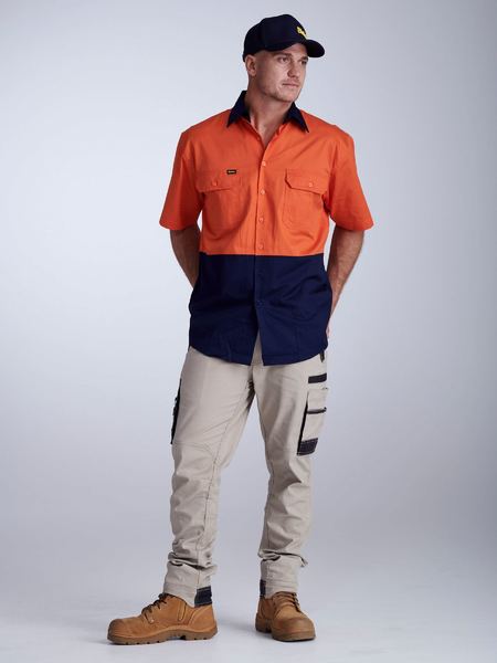 Bisley - Mens Long Sleeve Hi Vis Drill Shirt - Orange Navy