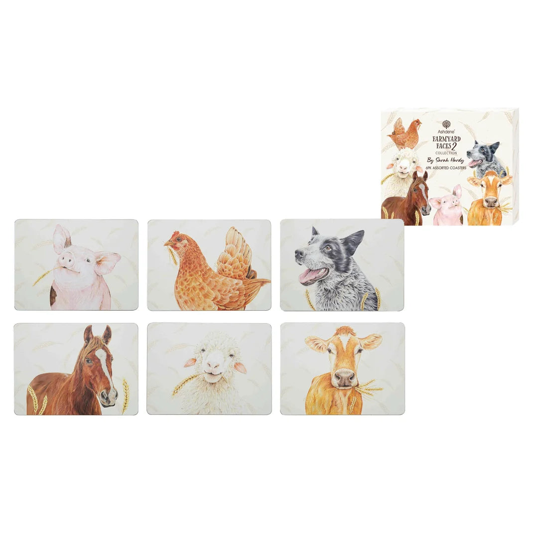 Ashdene - Farmyard Faces Coaster Set - 6 Pack