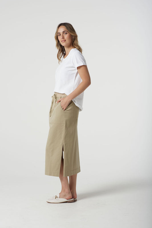 Goondiwindi Cotton - Long Rib Waist Casual Skirt - Beige