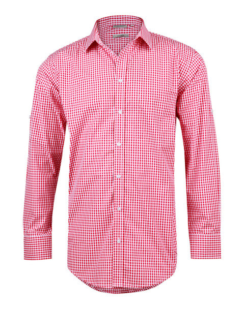Benchmark - Men’s Gingham Check Long Sleeve Shirt - Red/White
