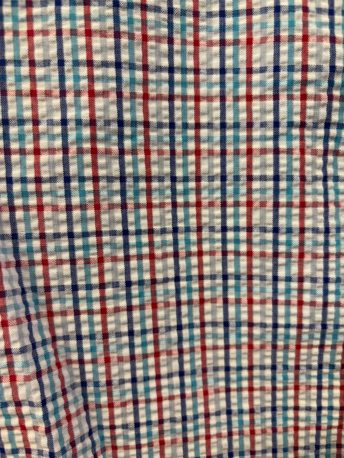 Bisley - Casual Short Sleeve Seersucker Shirt - Small Blue/Red/White Multi Check