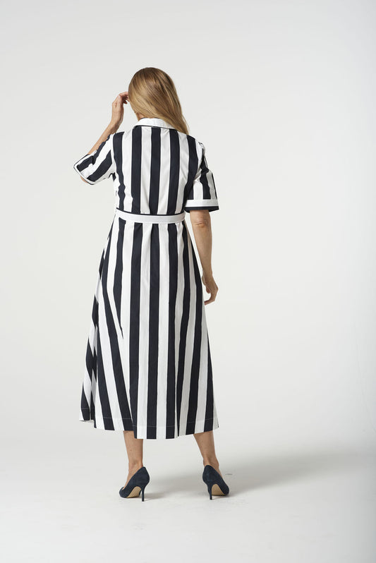 Goondiwindi Cotton - Bias Cut Thick Stripe Dress - Navy Stripe