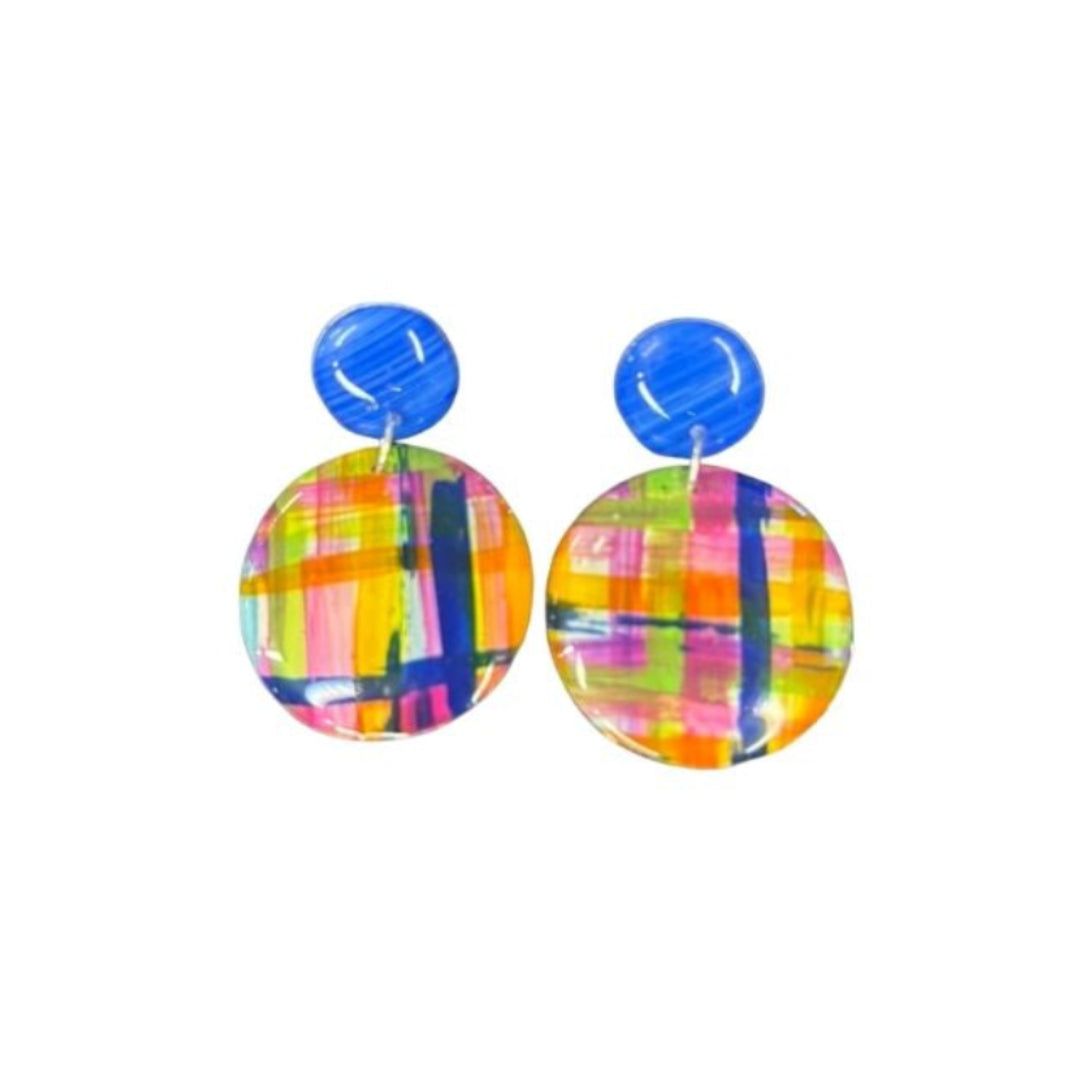 Rhianna's Earrings - Resin Checkered Dangle - Blue Multi