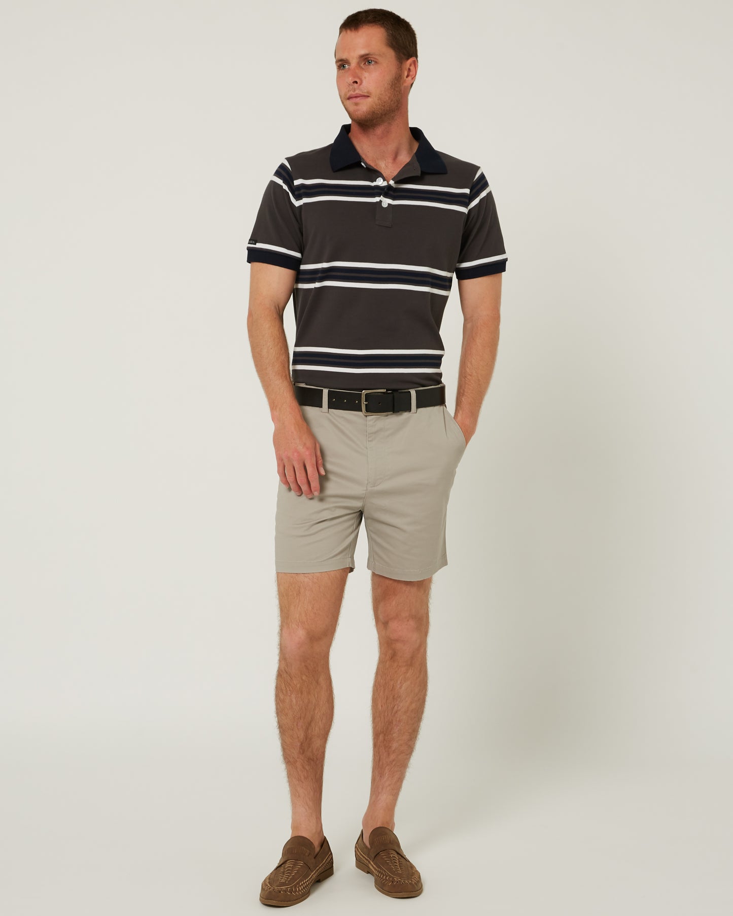 Pilbara - Mens Yarn Dyed Stripe Polo - Charcoal/White/Navy