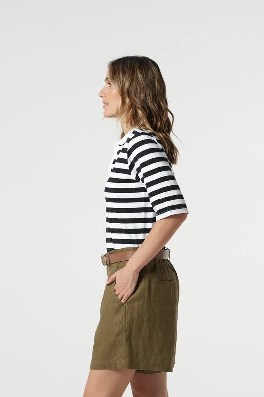 Goondiwindi Cotton - 3/4 Sleeve Stripe Polo - Navy/White