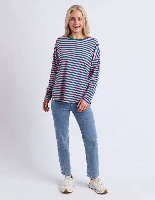 COMING SOON - Elm Lifestyle - Lauren L/S Tee - Teal/Quartz Pink Stripe