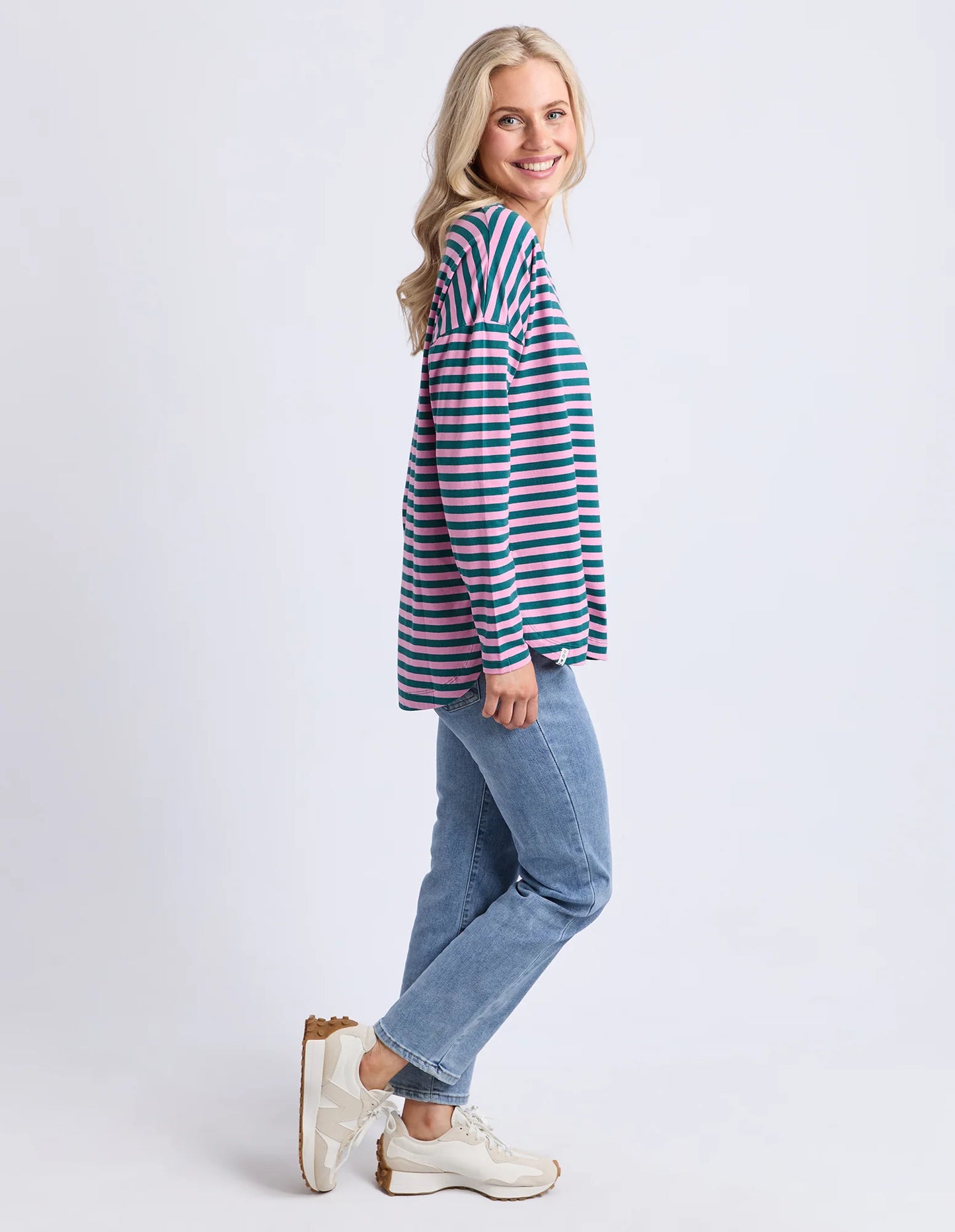 COMING SOON - Elm Lifestyle - Lauren L/S Tee - Teal/Quartz Pink Stripe