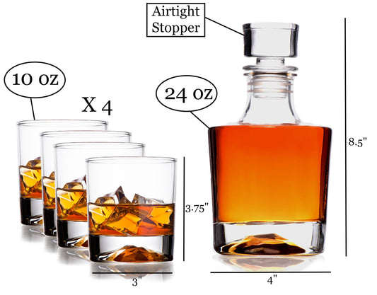 Bezrat -Whiskey Decanter & 4 Whiskey Glasses Set Airtight Stopper