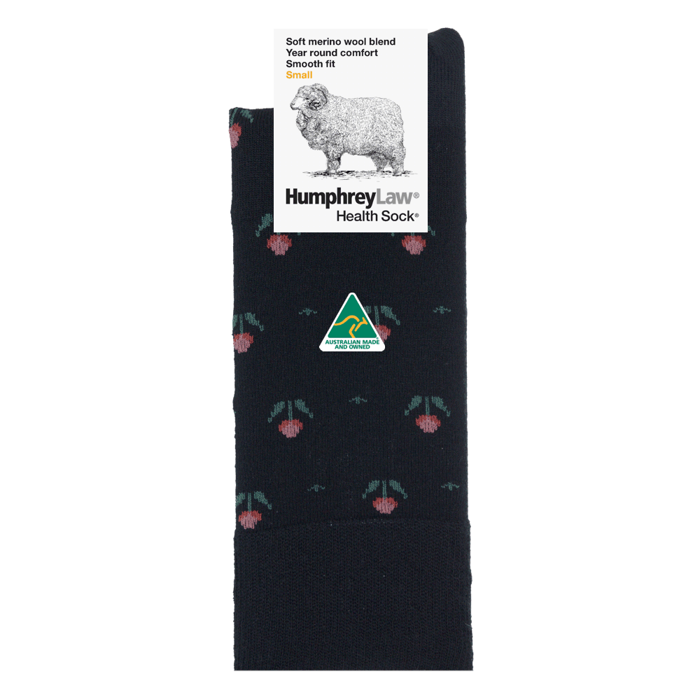 Humphrey Law - 60% Fine Merino Wool Patterned Health Sock - Black Tulip