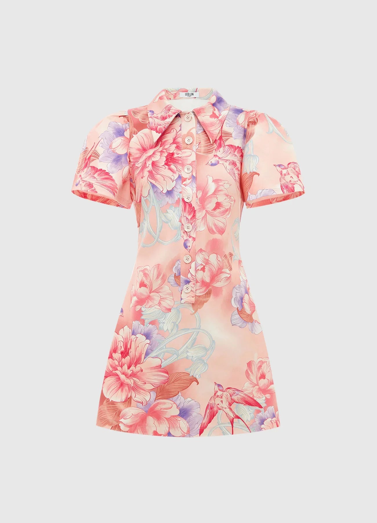HIRE DRESS - LEO LIN - BROOKE SHIRT SLEEVE MINI DRESS - SWALLOW PRINT IN LUSH