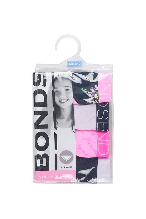 Bonds - Girls Bikini Underpants 4 Pack - Pink