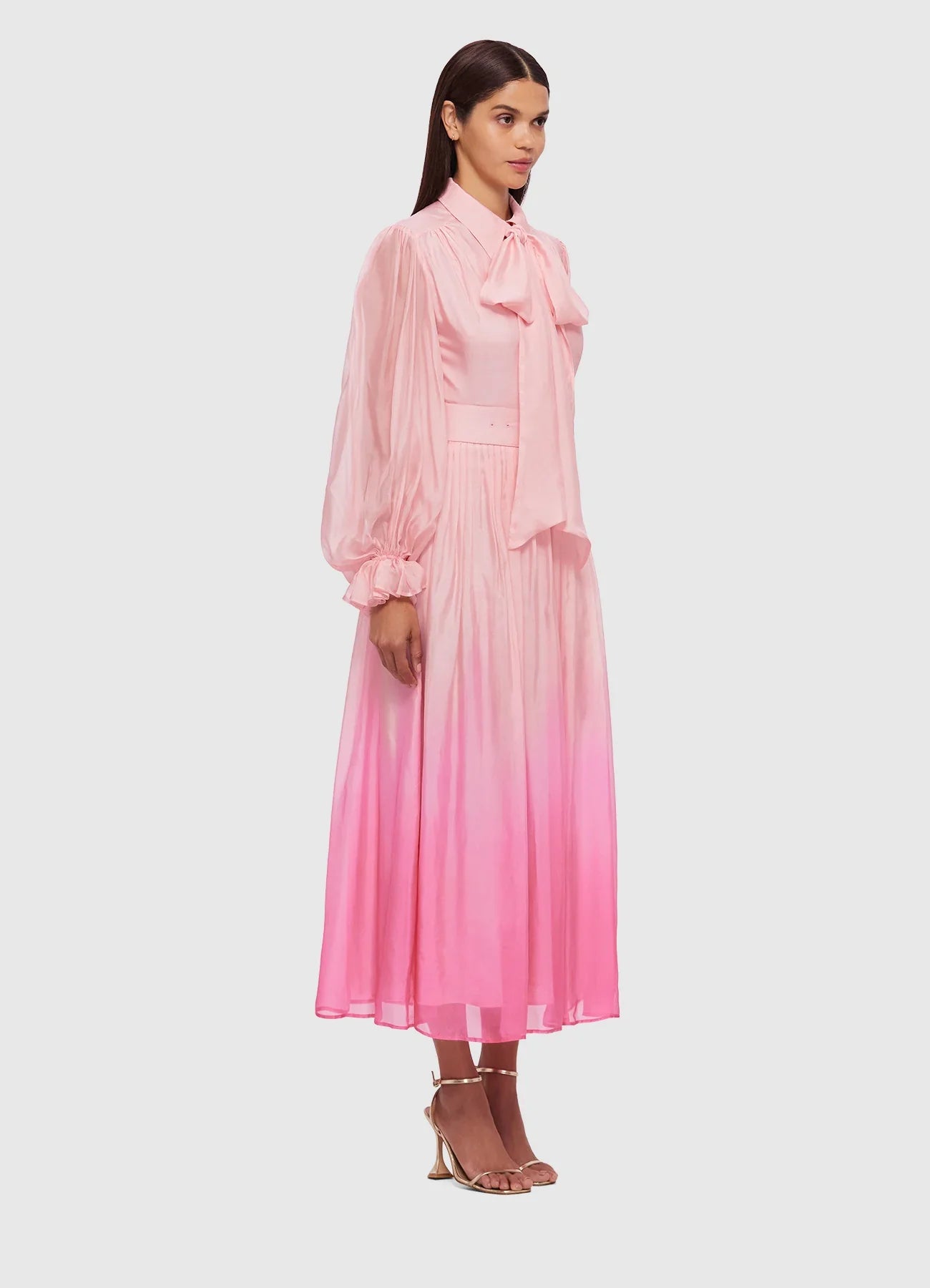 HIRE DRESS - LEO LIN - CASSIE TIE NECK MIDI DRESS - OMBRE PINK