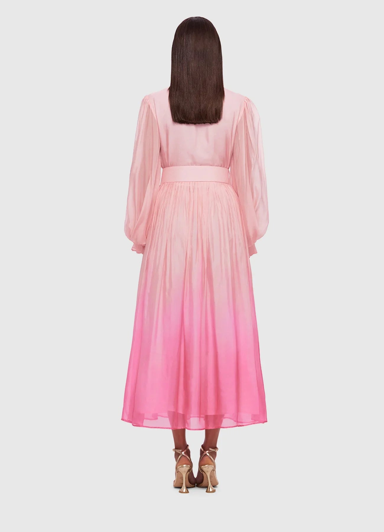 HIRE DRESS - LEO LIN - CASSIE TIE NECK MIDI DRESS - OMBRE PINK