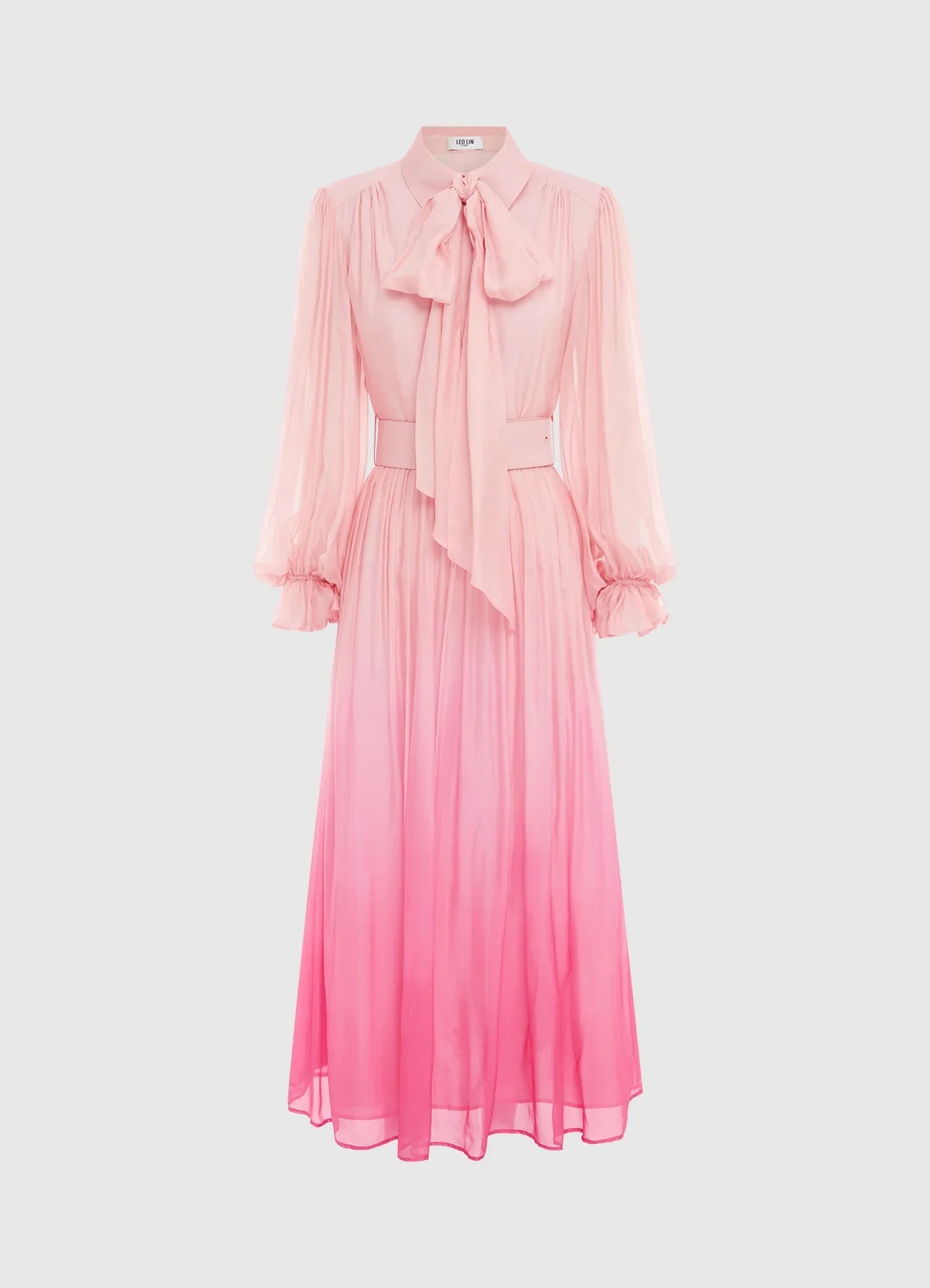 HIRE DRESS - LEO LIN - CASSIE TIE NECK MIDI DRESS - OMBRE PINK