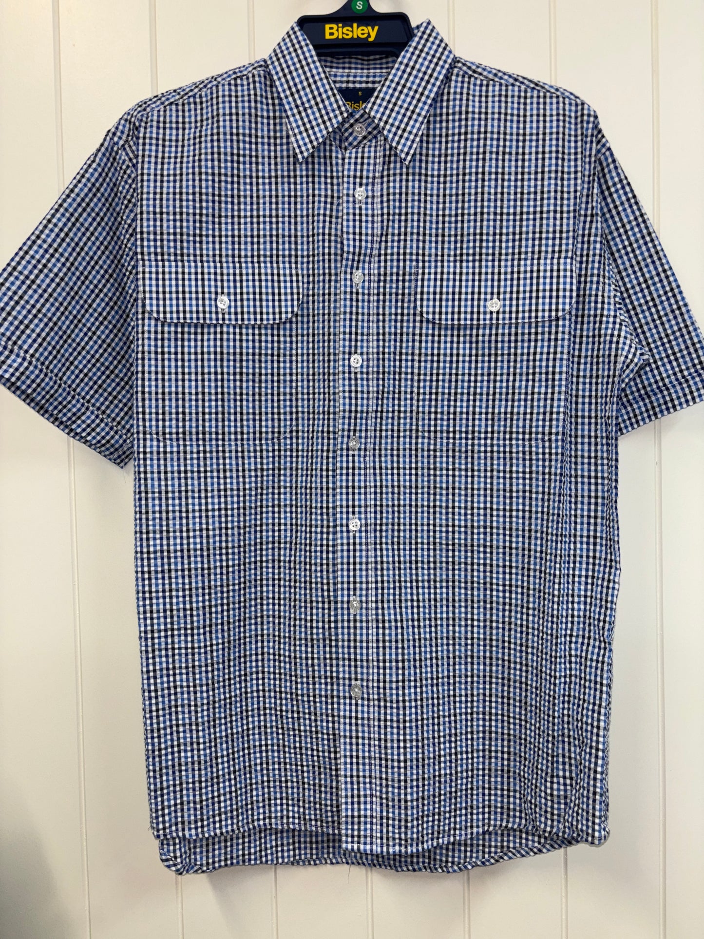 Bisley - Casual Seersucker Short Sleeve Shirt - Royal/White/Black Check