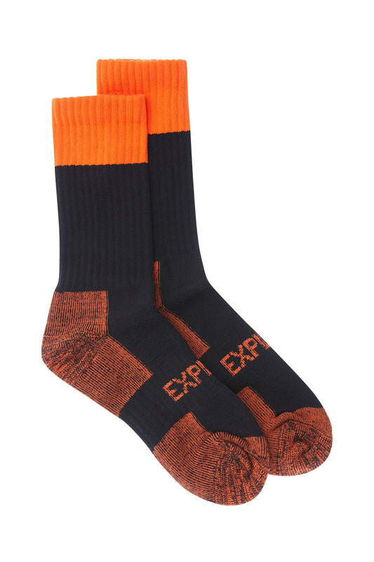 Bonds - Mens Explorer Tough Work Crew Sock - 2 Pack - Orange/Black