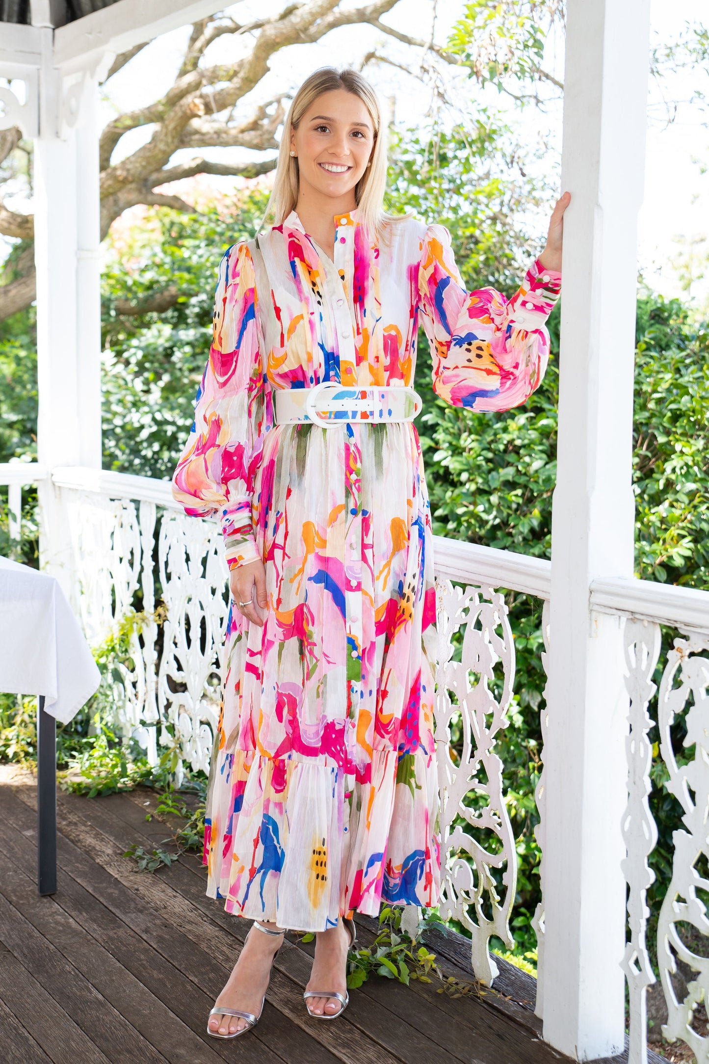 HIRE DRESS - LEO LIN - CAROUSEL SILK LINEN MIDI DRESS