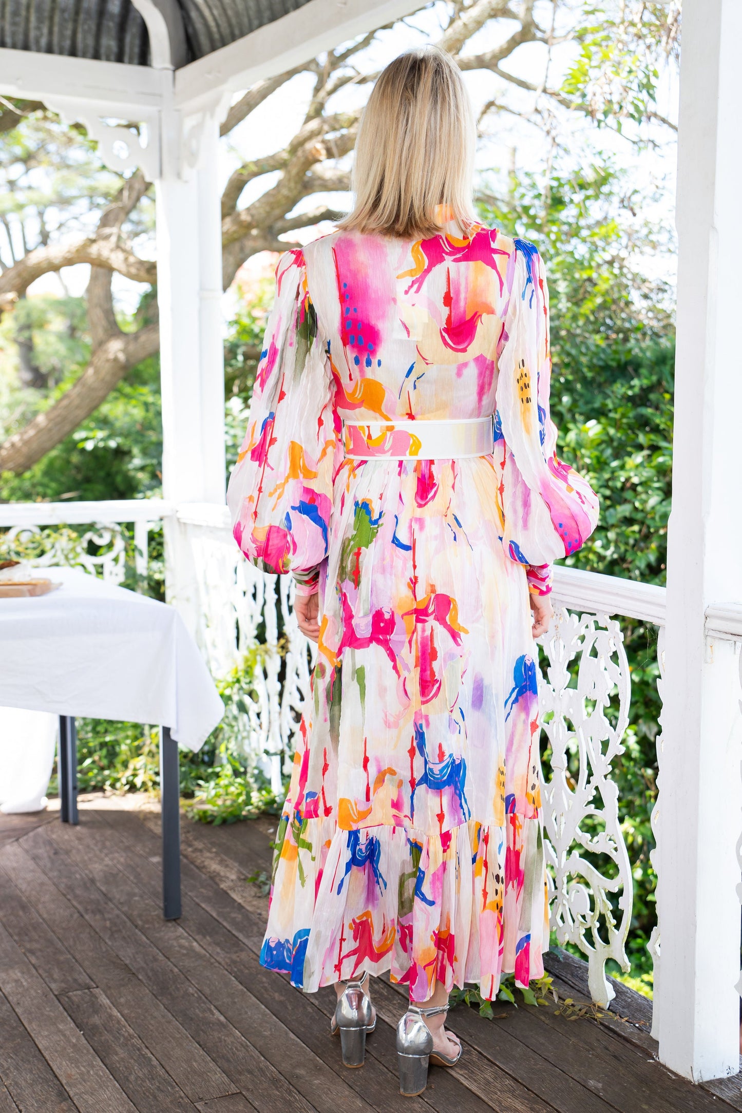 HIRE DRESS - LEO LIN - CAROUSEL SILK LINEN MIDI DRESS