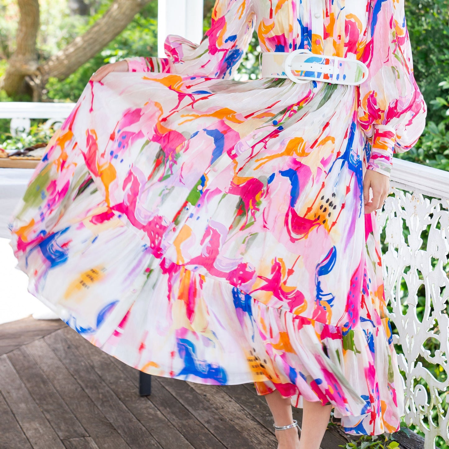 HIRE DRESS - LEO LIN - CAROUSEL SILK LINEN MIDI DRESS