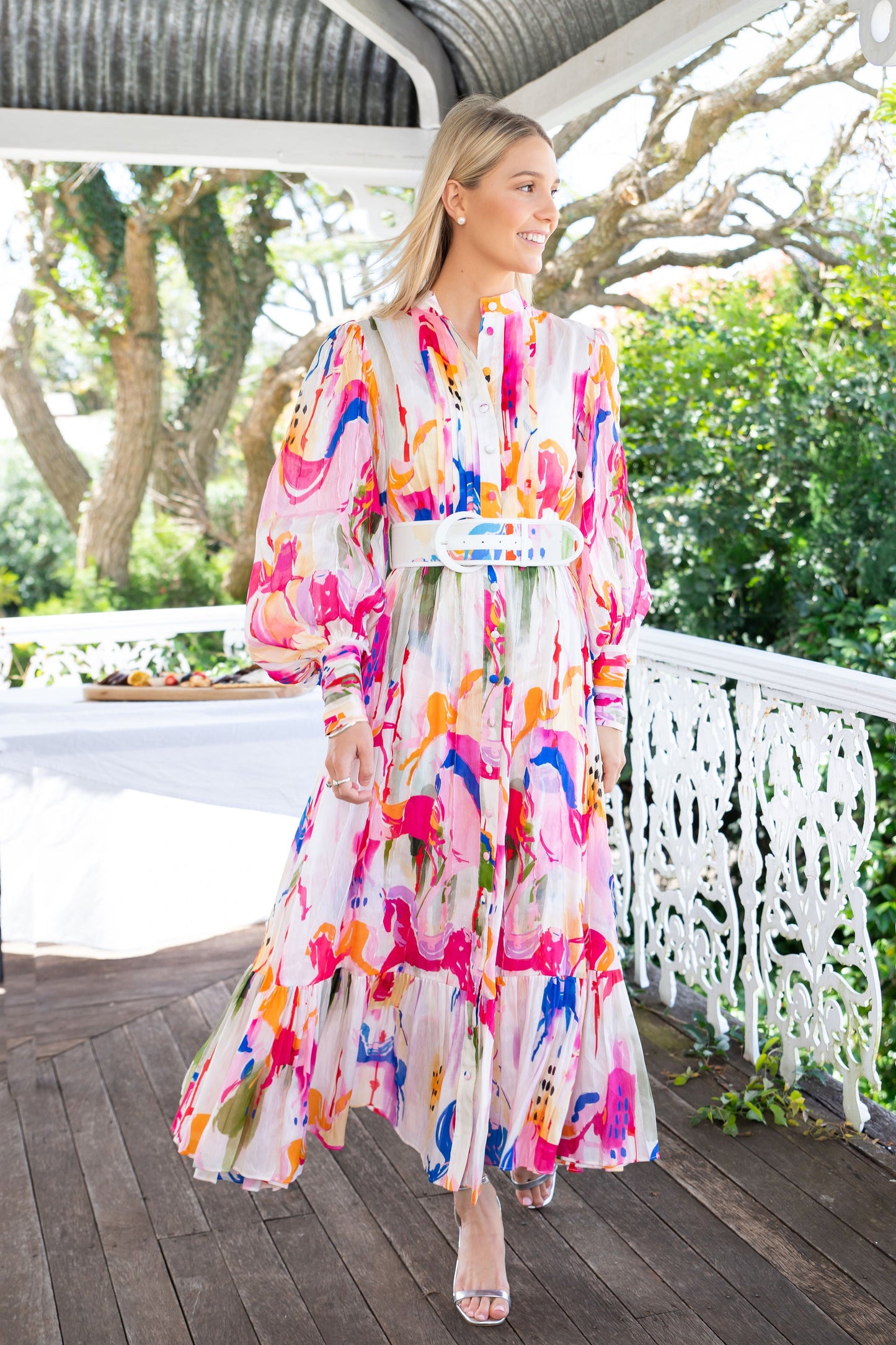 HIRE DRESS - LEO LIN - CAROUSEL SILK LINEN MIDI DRESS