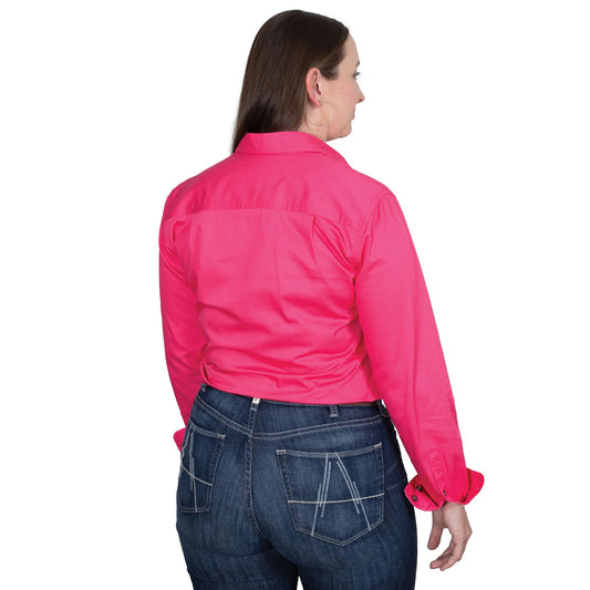 Just Country - Womens Closed Front Work Shirt - Jahna Trim - Hot Pink/ White & Hot Pink Stripe