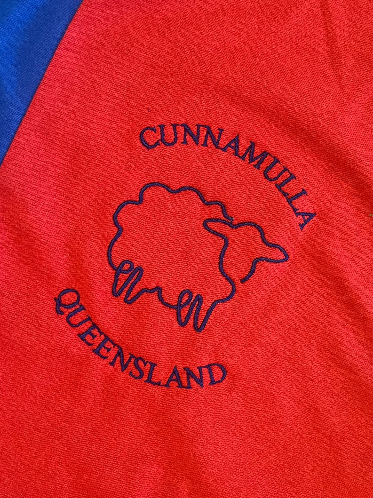 Shearing Singlet  - Cunnamulla Embroidery - Mens Red, Blue & Navy