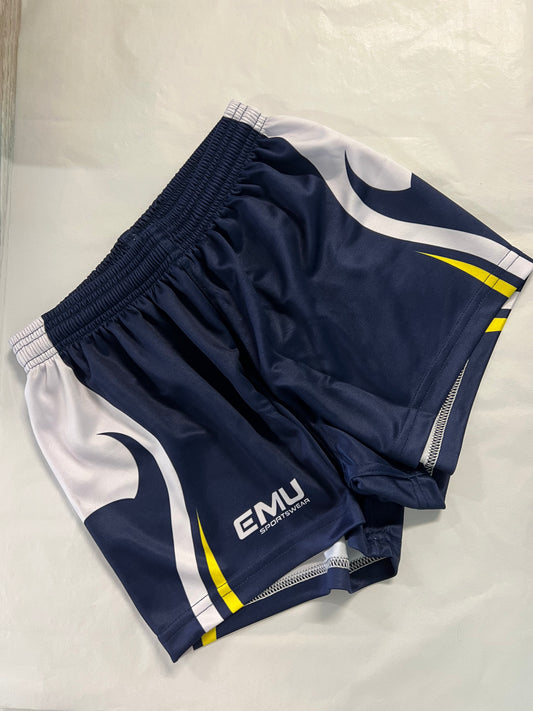EMU Sportswear  - Adult Footy Shorts - White, Yellow, Navy