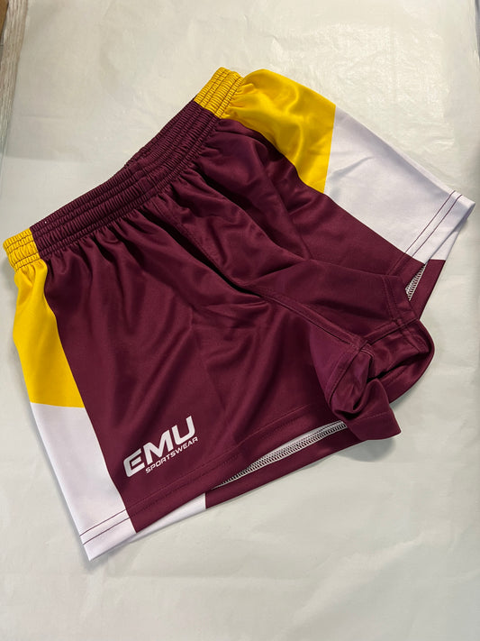 EMU Sportswear  - Adult Footy Shorts - Yellow/Maroon