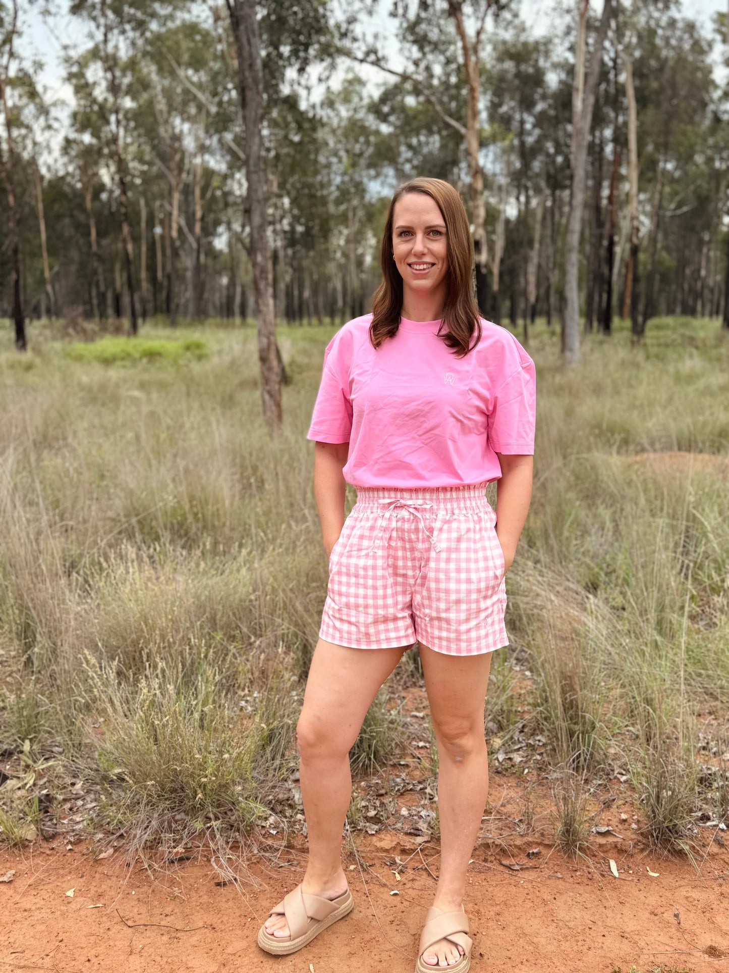 Dusty Wattle - Elsie Cotton Short - Pink/White Check